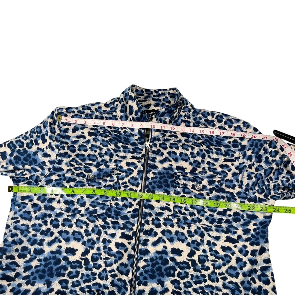 Links 14 Blue Leopard Print Zip Up Jacket Mock Neck Chest Pockets Mobwife Bold‎ - Picture 4 of 6